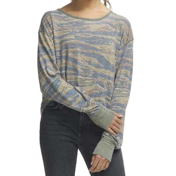 Free People |  Arielle Thin Camo Printed Long Sleeve Top Size Small - Picture 1 of 7